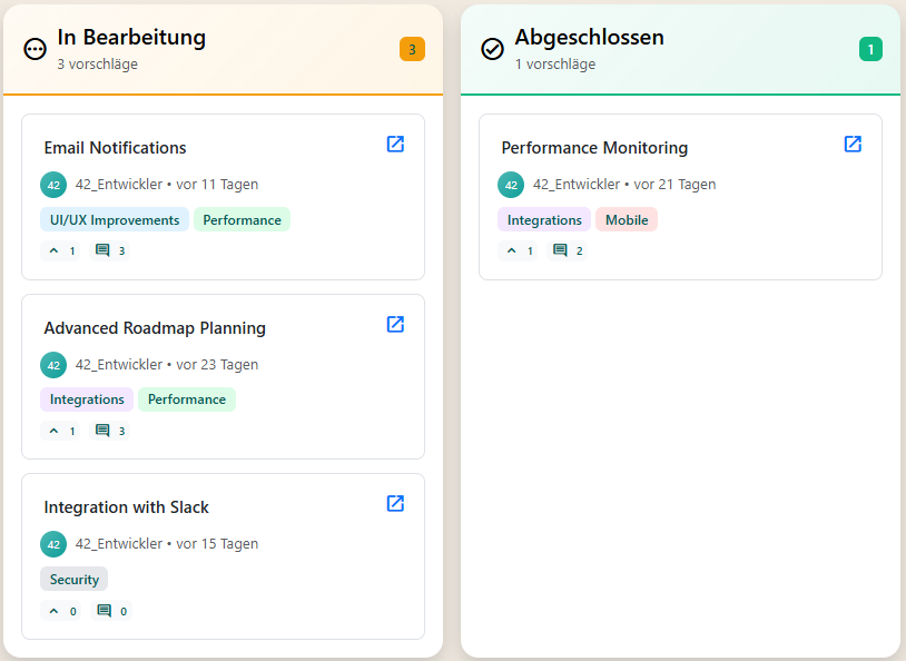 Umgesetzte Feedbacks veröffentlichen und Notification Integration ob Mail, Slack oder Teams.